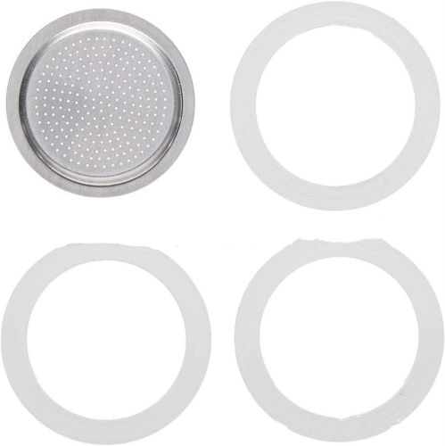 Italian Aluminum Coffee Pot Octagonal Aluminum Moka Pot Accessories 3 PCs Silicone Ring 1 PCs Mesh Plate