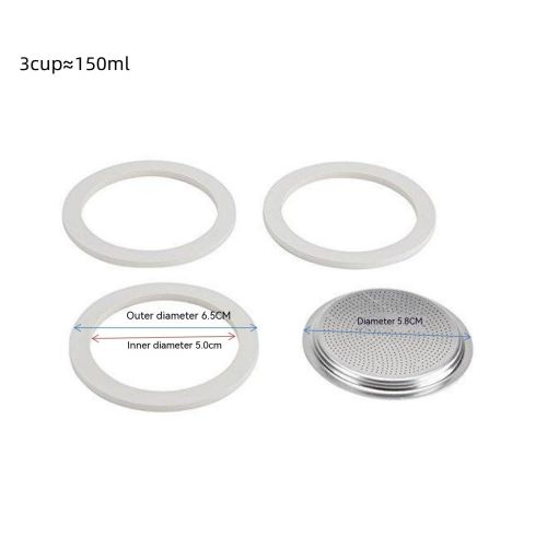 Italian Aluminum Coffee Pot Octagonal Aluminum Moka Pot Accessories 3 PCs Silicone Ring 1 PCs Mesh Plate