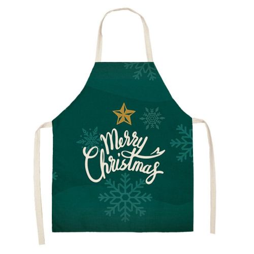 Household Green Series Christmas Dog Linen Apron Used In Kitchen