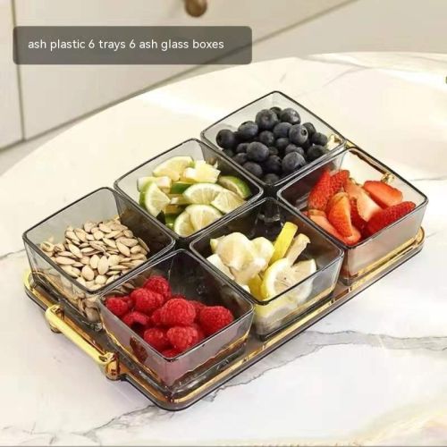 Dried Fruit Tray Living Room Home Glass Fruit Snack Dish Grid Candy Plate