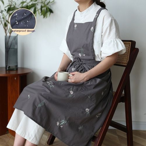 Simple Embroidery Cotton Household Kitchen Apron