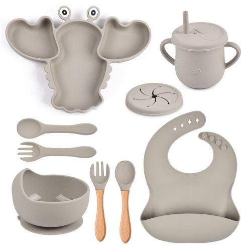 Baby And Infant Baby Food Three-grid Lobster Silicone Plate Suit