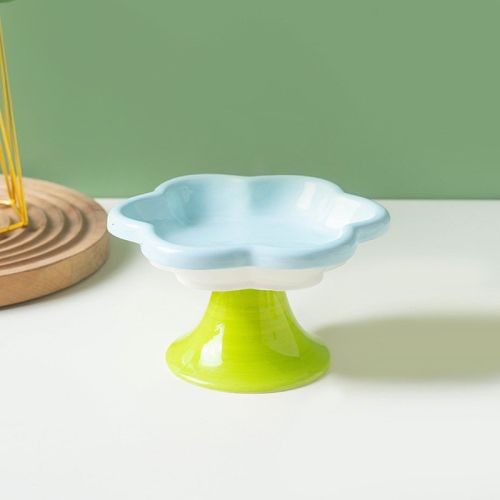 Pet Ceramic Cat Bowl Flower High Foot Anti-turning Enamel Stain Resistant Supplies Food Basin
