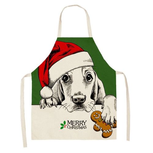 Household Green Series Christmas Dog Linen Apron Used In Kitchen