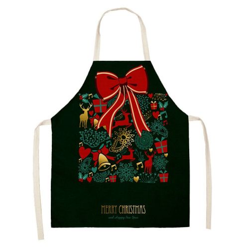 Household Green Series Christmas Dog Linen Apron Used In Kitchen