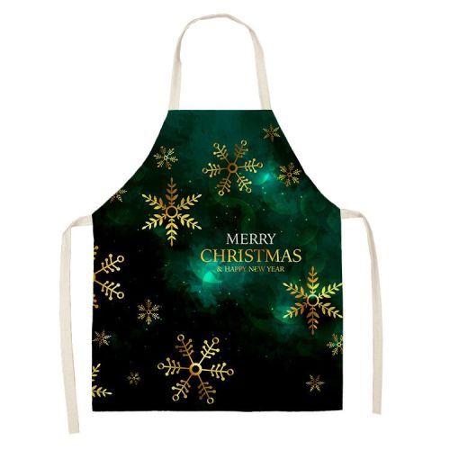 Household Green Series Christmas Dog Linen Apron Used In Kitchen