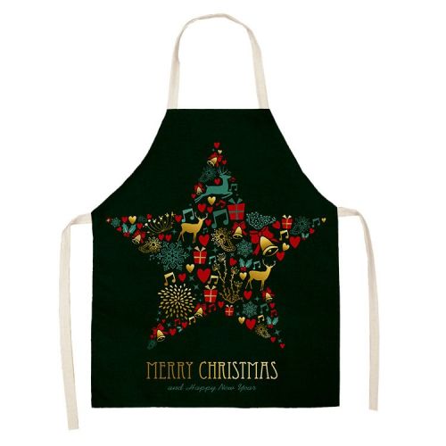 Household Green Series Christmas Dog Linen Apron Used In Kitchen